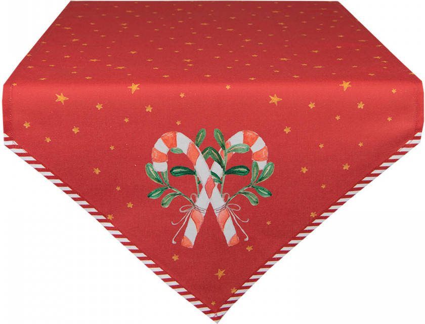 Clayre & Eef Tafelloper Kerst 50x160 Cm Rood Katoen Zuurstok Kerst Tafelkleed Loper Tafeltextiel Rood Tafelkleed Loper