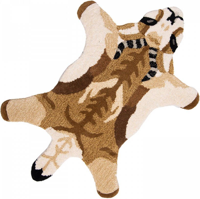 Clayre & Eef Vloerkleed Geit 60x90 Cm Bruin Beige Wol Tapijt Voetentapijt Bruin Tapijt Voetentapijt