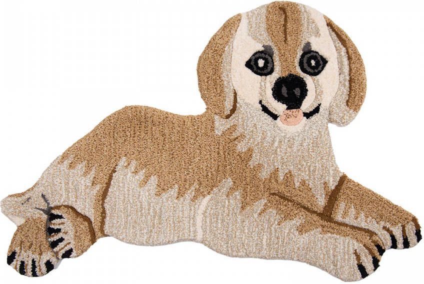 Clayre & Eef Vloerkleed Hond 60x90 Cm Bruin Grijs Wol Tapijt Voetentapijt Bruin Tapijt Voetentapijt