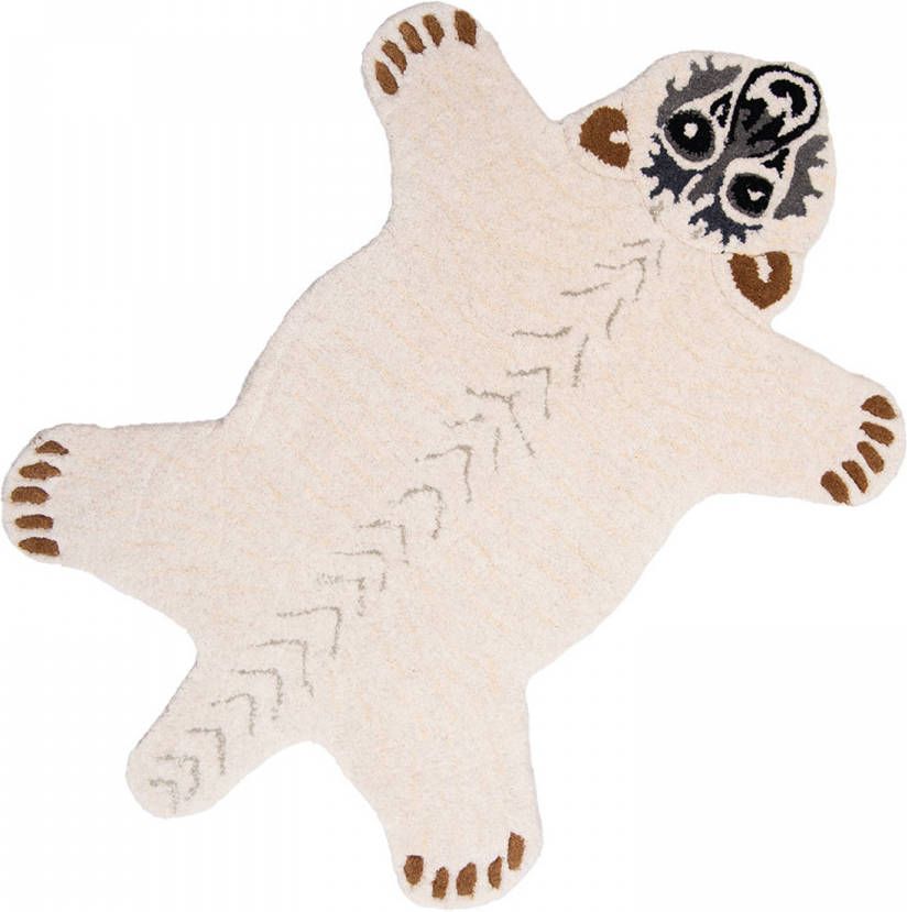 Clayre & Eef Vloerkleed Ijsbeer 60x90 Cm Wit Wol Tapijt Voetentapijt Wit Tapijt Voetentapijt