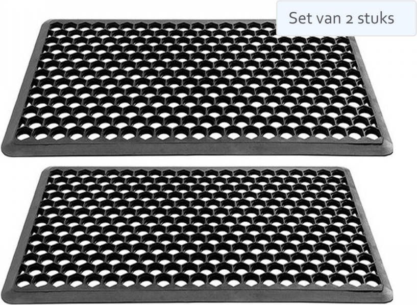 Hamat Set Van 2 Stuks Deurmat/Ringmat Allegro 40x70cm Zwart