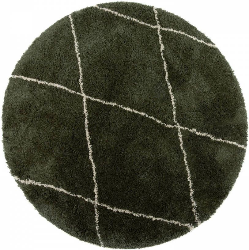 Interieur05 Berber Vloerkleed Rond Hoogpolig Groen/cream 240 Ø (Xl) Scandinavisch Nea