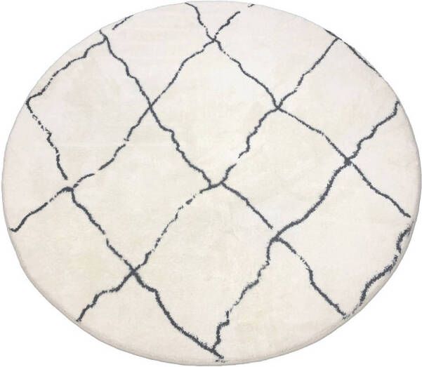 Lizzely Garden & Living Vloerkleed Rond Moroccan 160cm Wit Zwart Perzisch Oosters Tapijt