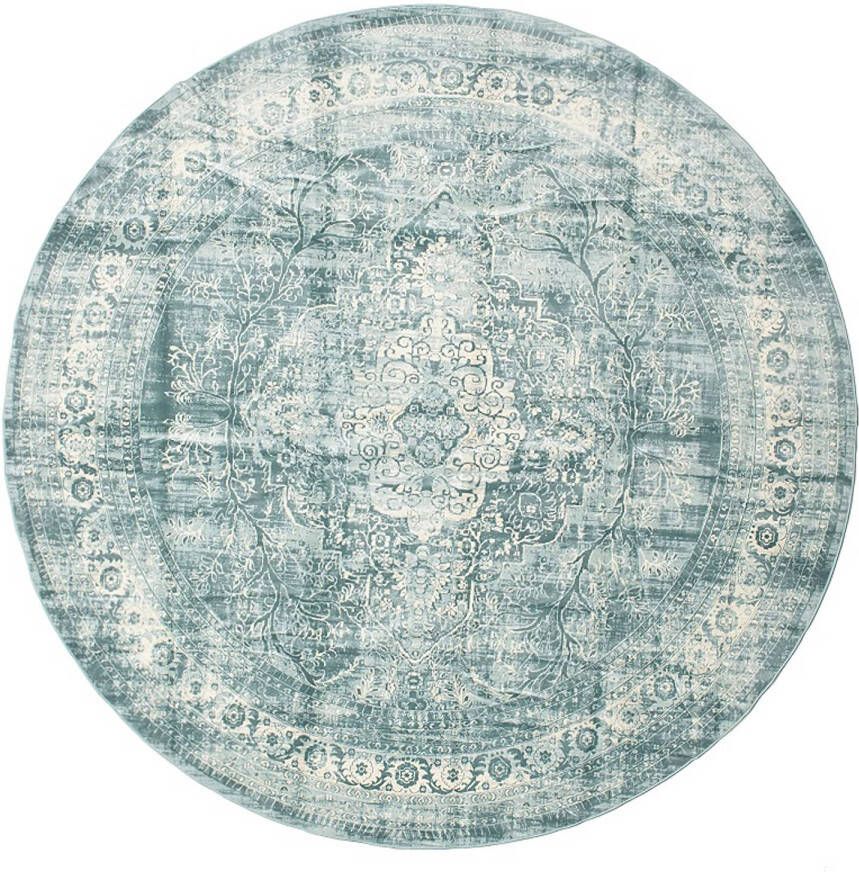 Lizzely Garden & Living Vloerkleed Rond Vintage 100cm Wit Donkerblauw Perzisch Oosters Tapijt