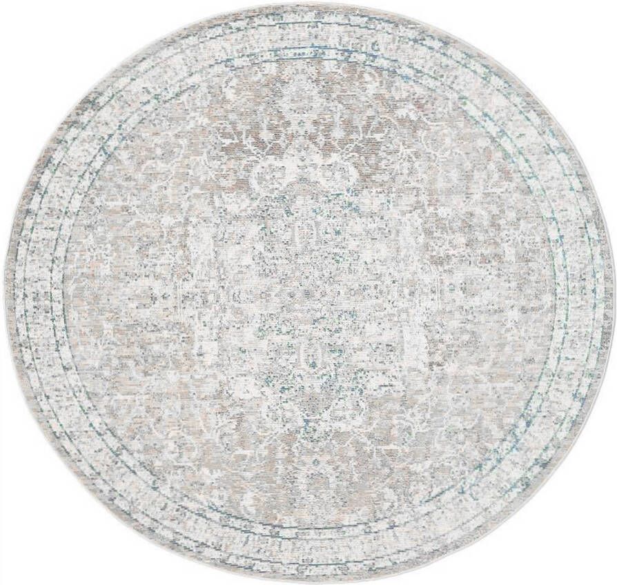 Lizzely Garden & Living Vloerkleed Rond Vintage 180cm Wit Dof Blauw Perzisch Oosters Tapijt
