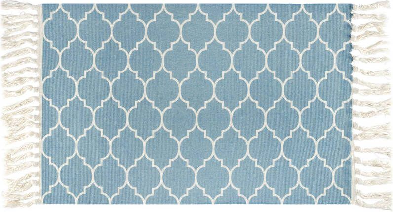 QUVIO Vloerkleed Met Franjes 60x90cm Blauw En Wit