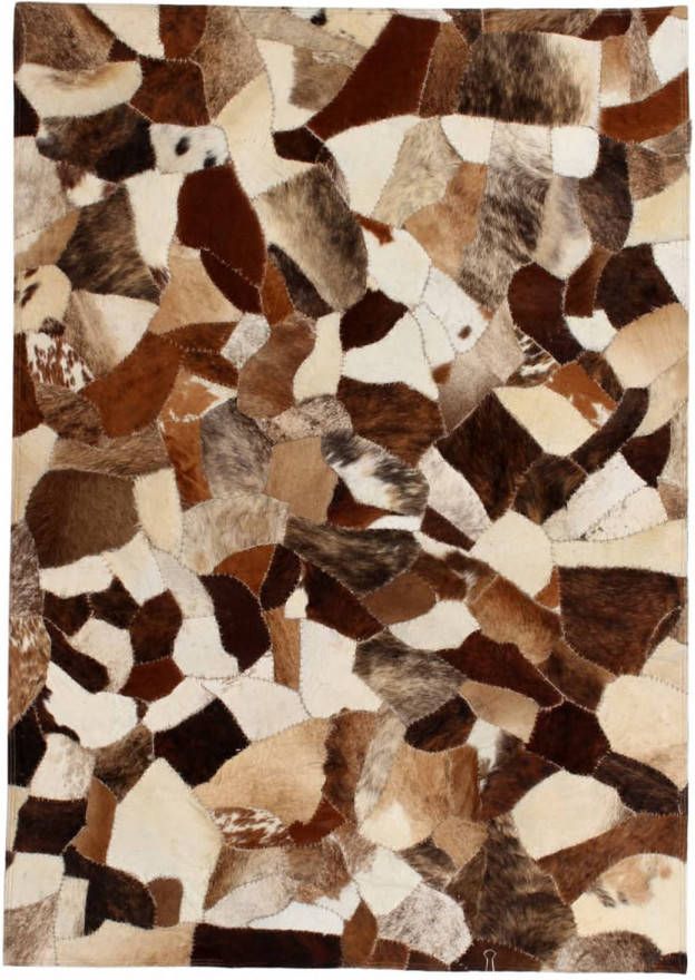 VidaXL Vloerkleed Gemengd Patchwork 80x150 Cm Echt Leer Bruin/wit