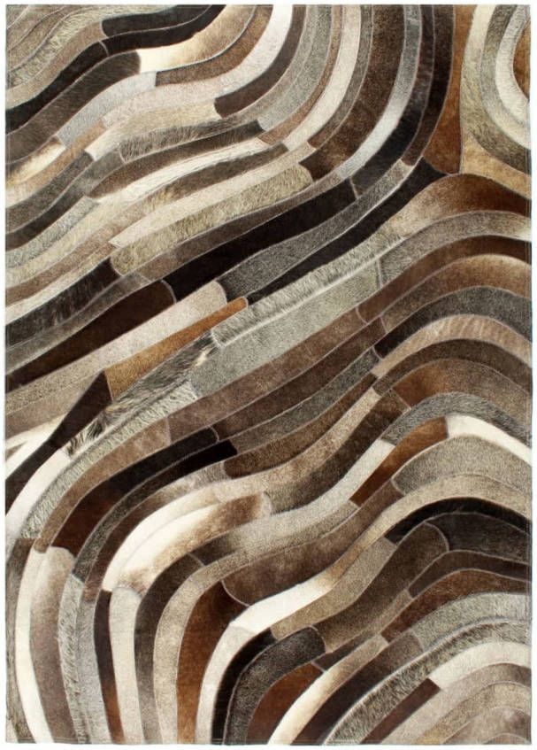 VidaXL Vloerkleed Patchwork 160x230 Cm Echt Harig Leer Grijs/zilver