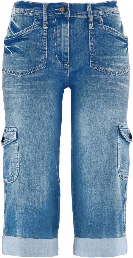 bpc bonprix collection Cargo comfort stretch jeans met comfortband, caprilengte, ijsblauw denim