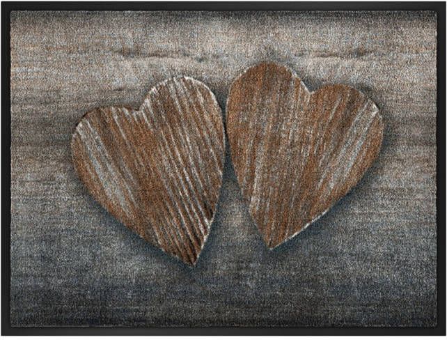 Deurmat met harten, bruin, hoofdmateriaal: 100% polyamide