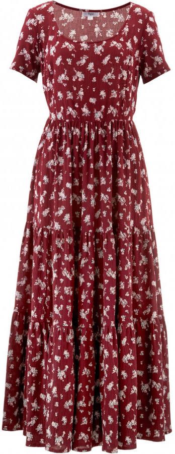bpc bonprix collection Jurk, korte mouw, bordeaux gebloemd, 100% katoen