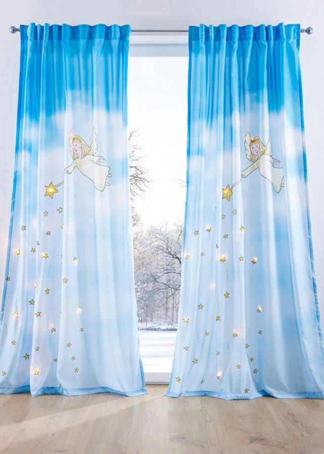 LED gordijn met engel (1 stuk), blauw/geel, 100% polyester
