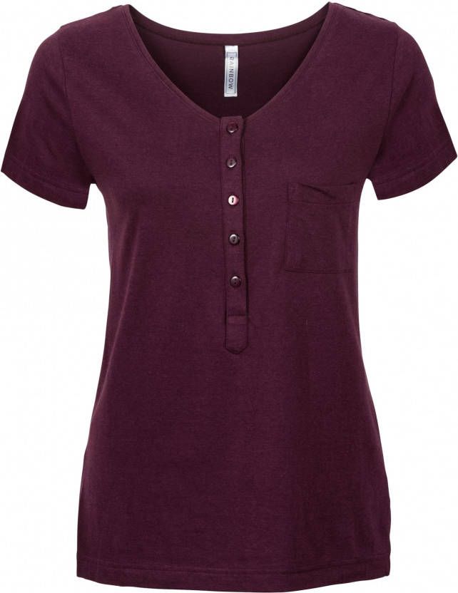 RAINBOW T-shirt met knoopsluiting, bordeaux, 50% katoen, 50% viscose