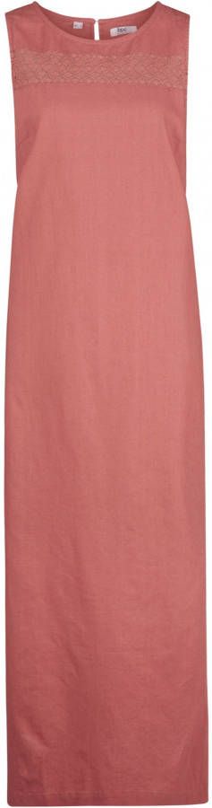 bonprix Maxi jurk met linnen, broderie anglaise en zijsplit
