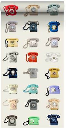 Esta Home ESTAhome XXL behang retro telefoons beige, grijs, rood en blauw 1585