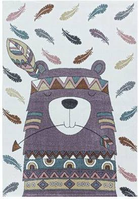 FlyCarpets Kids Kinderkamer Paars Vloerkleed Beer