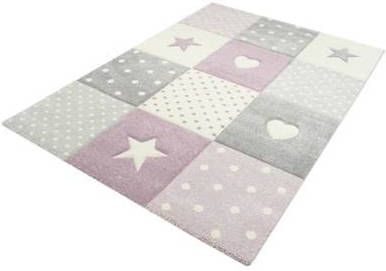 FlyCarpets Kids Sterren En Hartjes Kinderkamer Paars Vloerkleed
