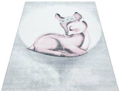 FlyCarpets Kinderkamer Roze Grijs Vloerkleed Bambi Hert