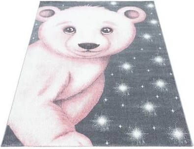 FlyCarpets Kinderkamer Roze Grijs Vloerkleed Beer