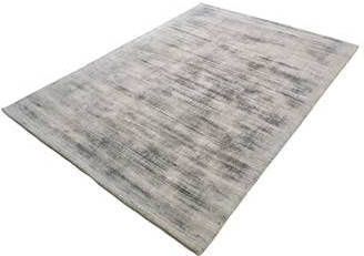 FlyCarpets Lumbini Effen Viscose Zilver Vloerkleed Handgeweven