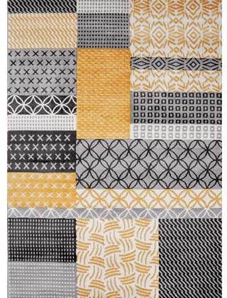 FlyCarpets Sarande Modern Grijs/Geel Vloerkleed Patchwork Design
