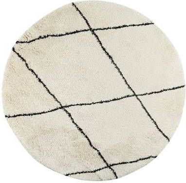 Interieur05 Berber Vloerkleed Rond Hoogpolig Cream/zwart 160 Ø (M) Scandinavisch Nea