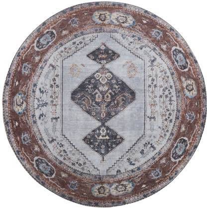 Veer Carpets Vloerkleed Karaca Antraciet/Brown 09 Rond ø200 cm