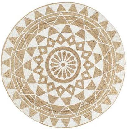 vidaXL Vloerkleed handgemaakt met witte print 150 cm jute