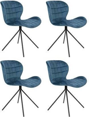 Zuiver OMG Velvet Stoel Limited Edition Set Van 4 Blauw
