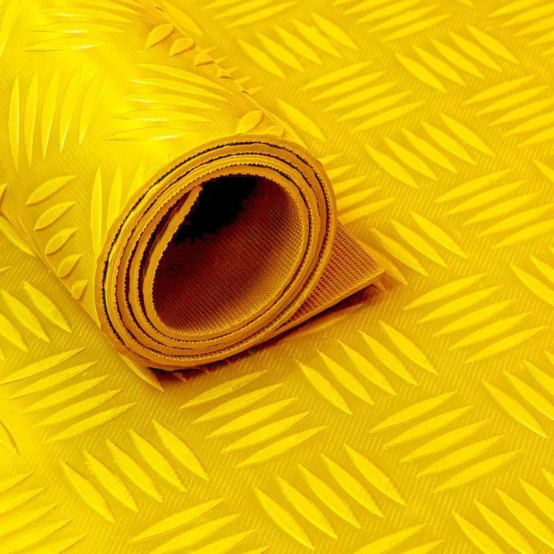 Rubber loper/rubbermat op rol Traanplaat 3mm geel Breedte 150 cm