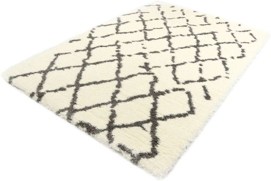 Merinos Floki Moroccan Berber Shaggy Ruitjes Crème Grijs 120 x 160 cm