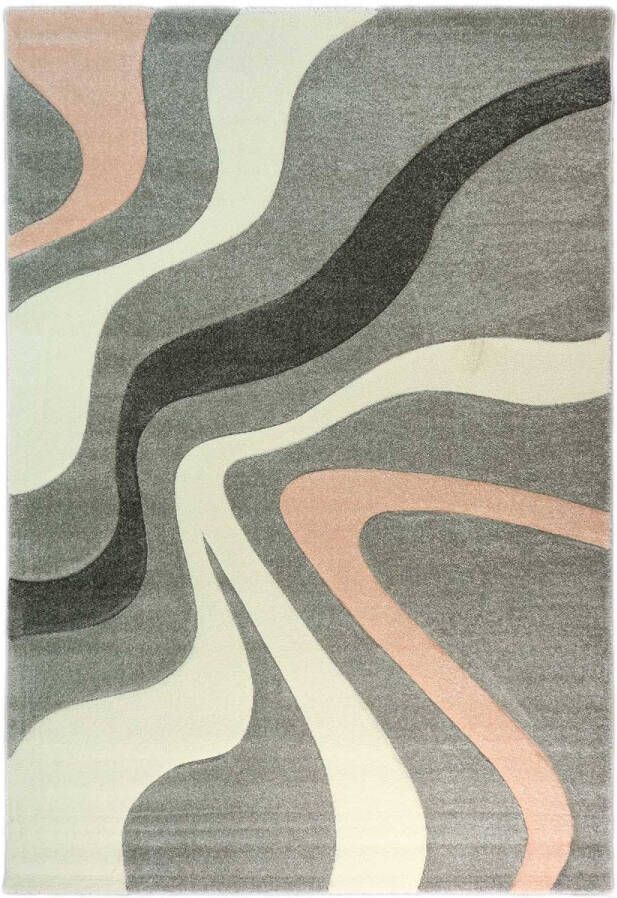 Merinos Golfjes Desing vloerkleed Grijs/Roze 120 x 170 cm