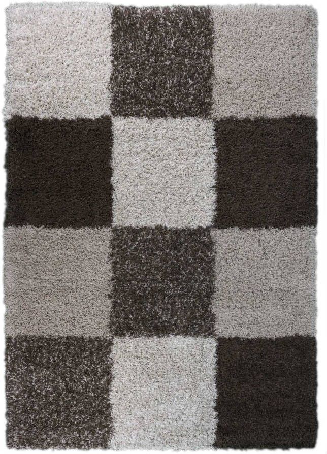 Merinos Hoogpolig Geblokt Vloerkleed 910 Beige 160x230 cm