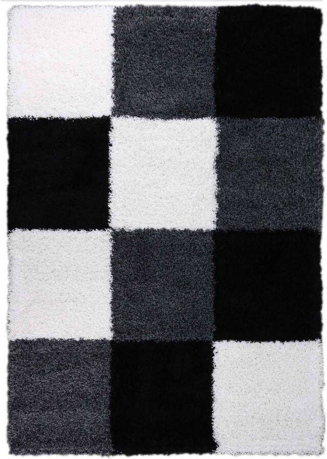 Merinos Hoogpolig Vloerkleed Shaggy Plus 910 Black White 120 x 170 cm