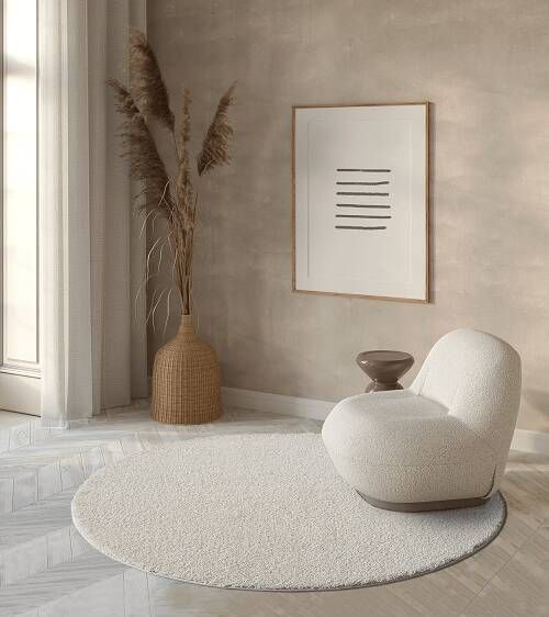 Merinos Effen Laagpolig vloerkleed Forest Crème Ø 120 cm