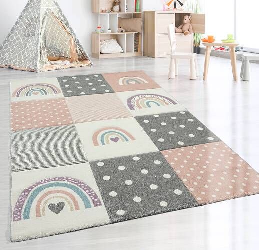 Merinos Kinderkamer Vloerkleed Blokjes/Regenboog Roze 80 x 150 cm