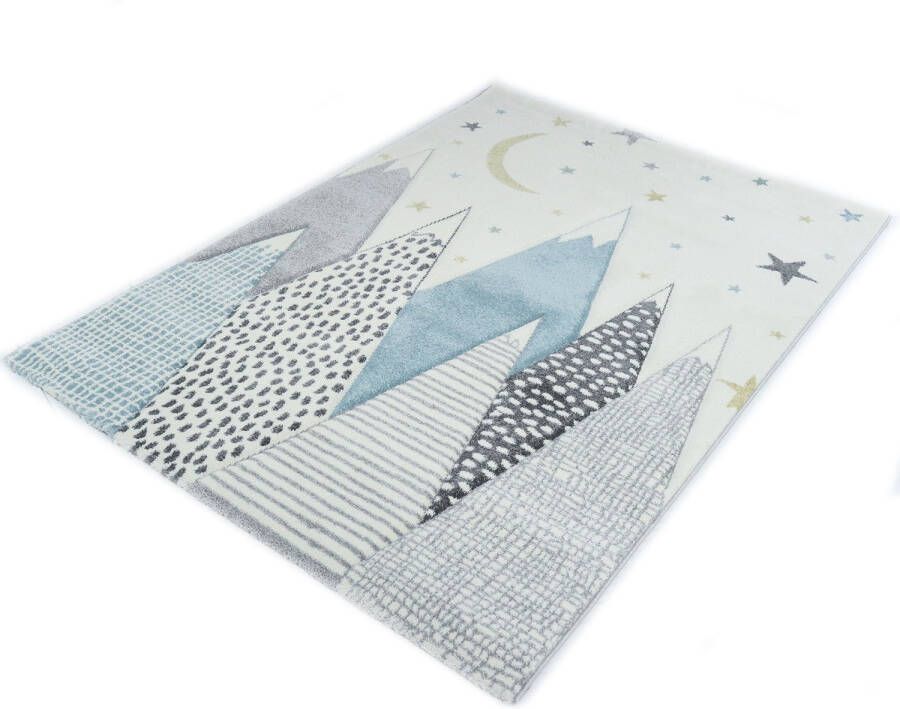 Merinos Kindervloerkleed Maan, Sterren en Bergen Blauw 160 x 230 cm