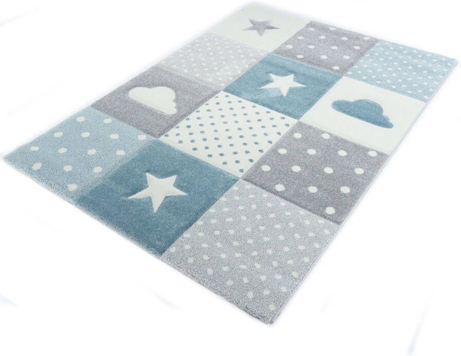 Merinos Kindervloerkleed Sterren en Wolken Blauw 80 x 150 cm