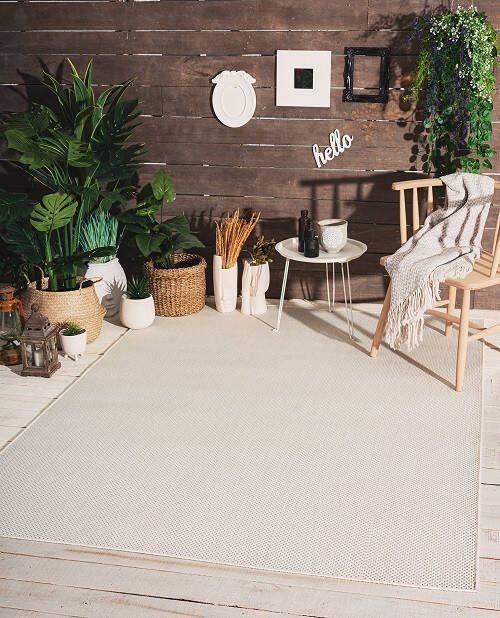 Merinos Laagpolig Effen Vloerkleed Voor Binnen en Buiten Cream 140 x 200 cm