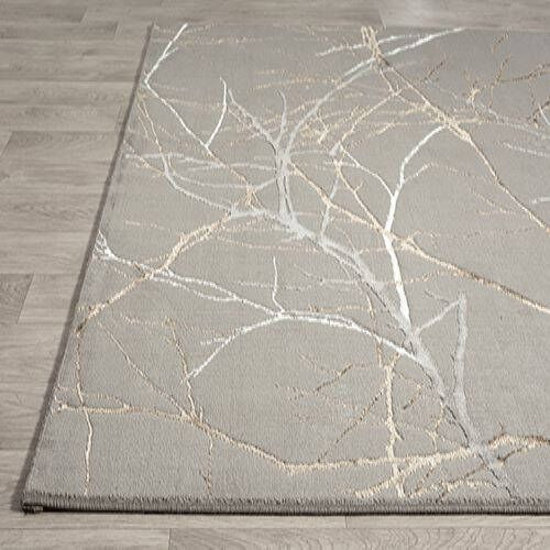 Merinos Laagpolig Takkendesing Vloerkleed Grijs/Goud 200 x 290 cm