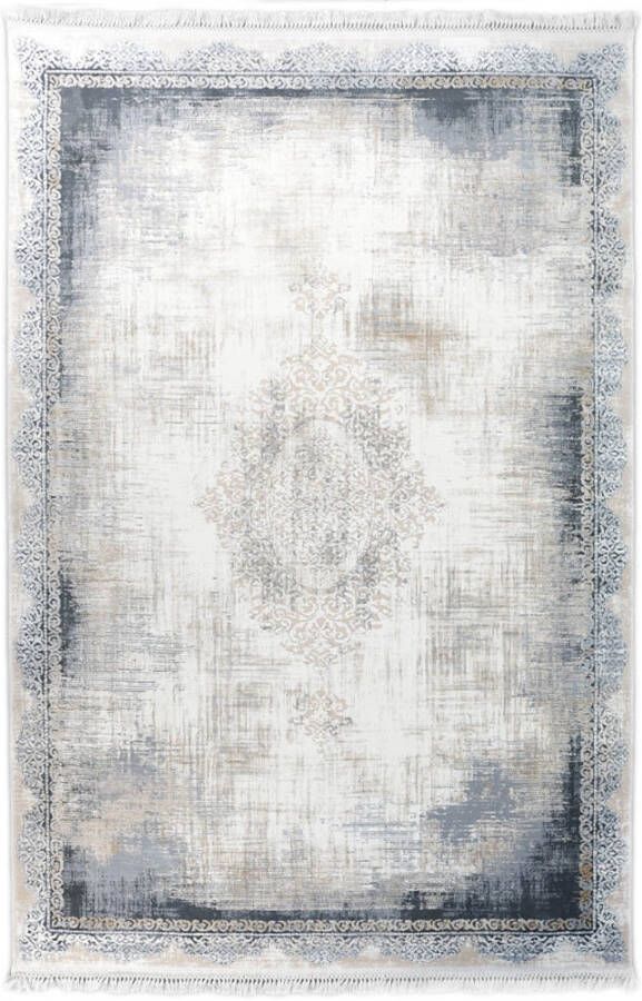 Merinos Retro Acryl Vloerkleed Klassiek Design Blauw 80 x 150 cm