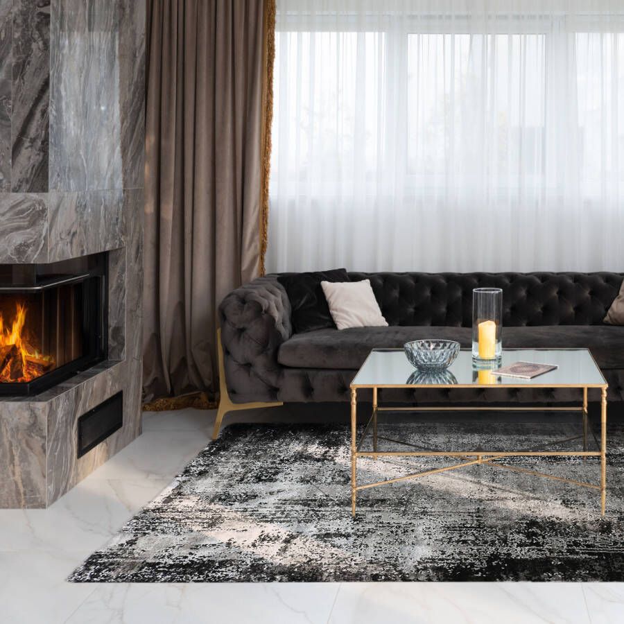 Merinos Vloerkleed Craft deluxe zwart grijs vintage 200 x 290 cm