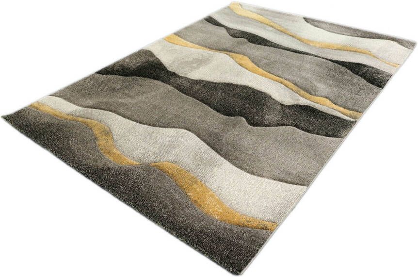 Merinos Vloerkleed Golfjes Design Diamond Deluxe Goud Grijs 160 x 230 cm