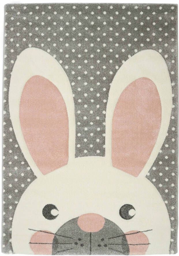 Merinos Vloerkleed Kinderkamer Konijntje Grijs Roze 120 x 170 cm