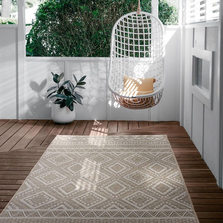 Merinos Ottowa Buitenvloerkleed Beige patroon 160 x 220 cm