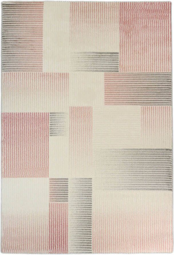 Merinos Vloerkleed Relief Geblokt Pastel Grijs Roze 80 x 150 cm