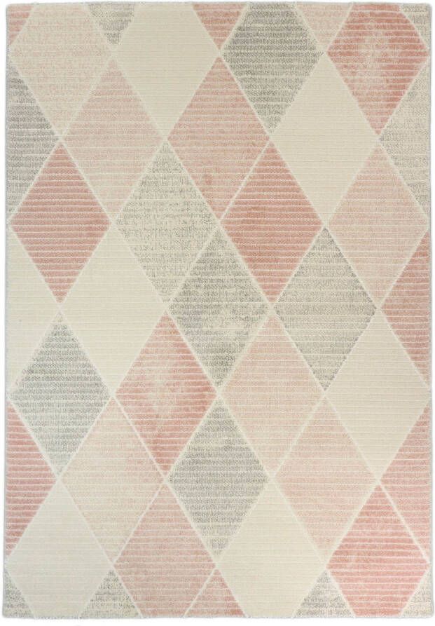 Merinos Vloerkleed Relief Geruit Pastel Grijs Roze 80 x 150 cm