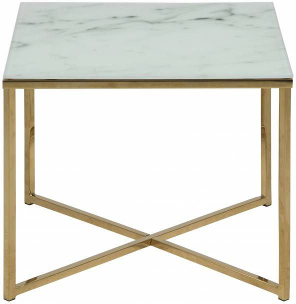 Bendt Vierkante Bijzettafel 'Cay' 50cm Wit marmer, onderstel goud
