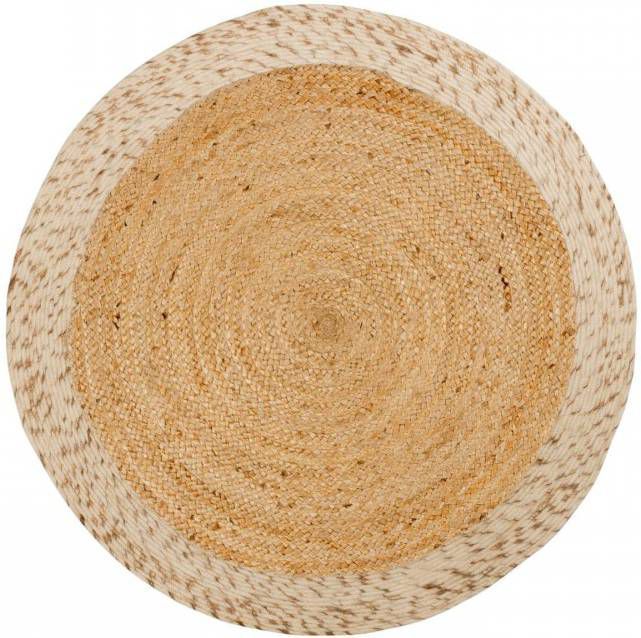 Kave Home Meray rond vloerkleed van jute en witte wol, Ø 150 cm