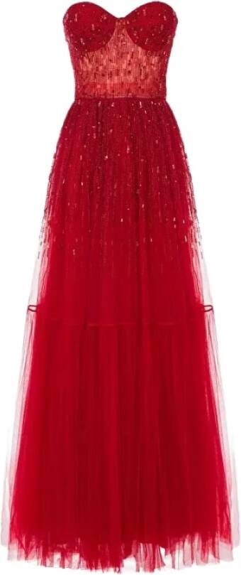 Elisabetta Franchi Jurk met pailletten en tule straalt , Rood, Dames